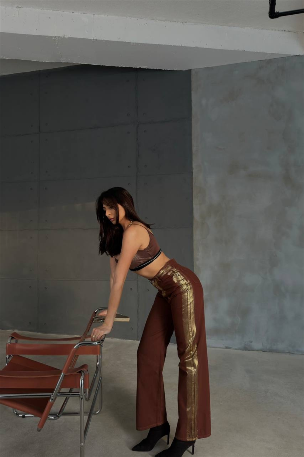 GABARDİN PALAZZO PANTOLON - Kahverengi