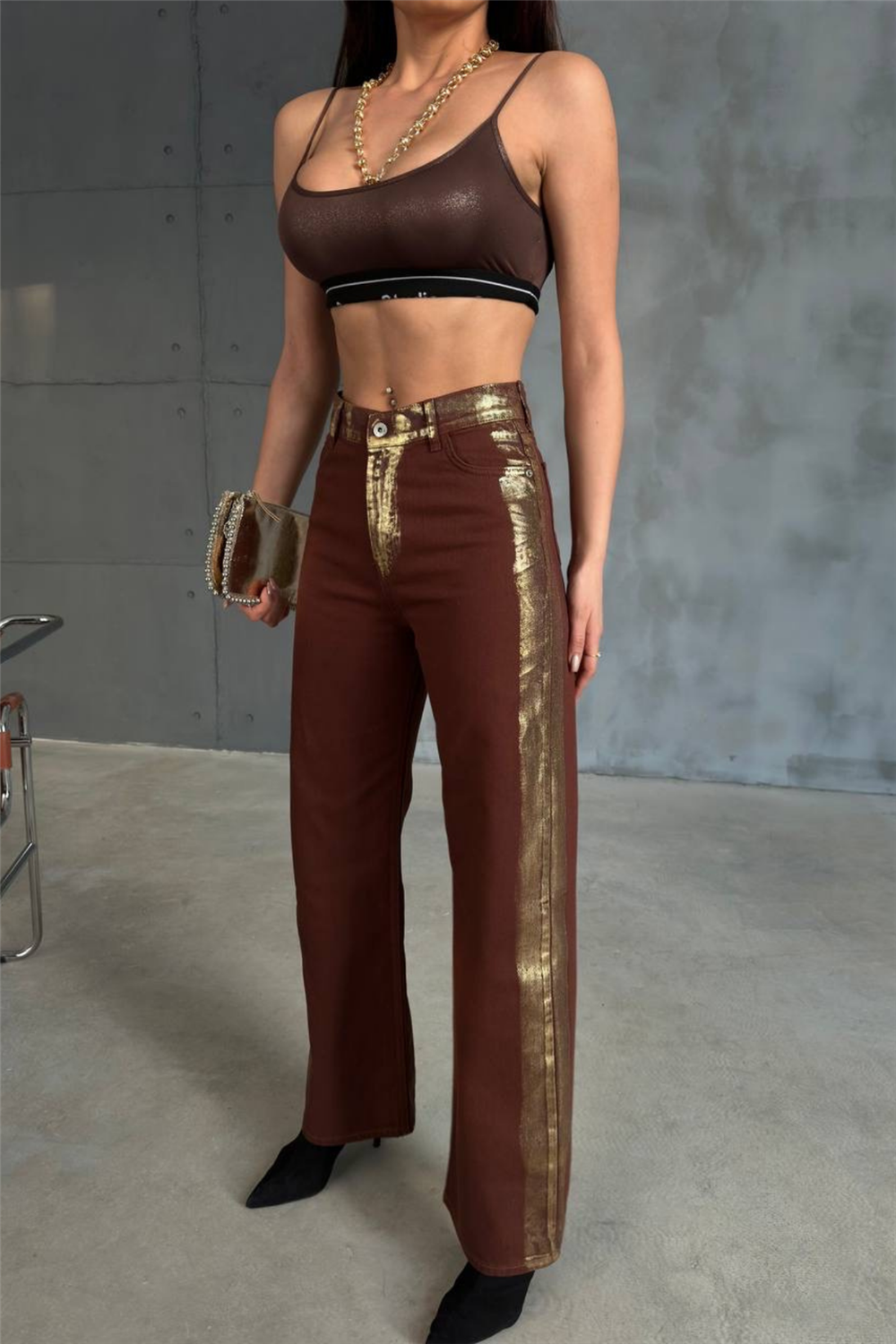 GABARDİN PALAZZO PANTOLON - Kahverengi