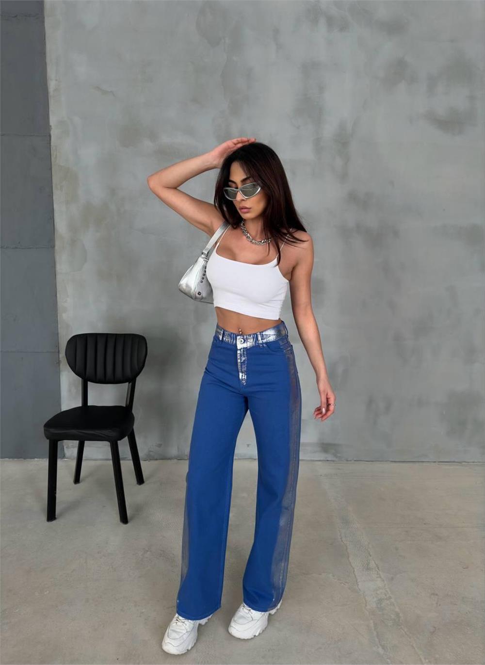 GABARDİN PALAZZO PANTOLON - Mavi