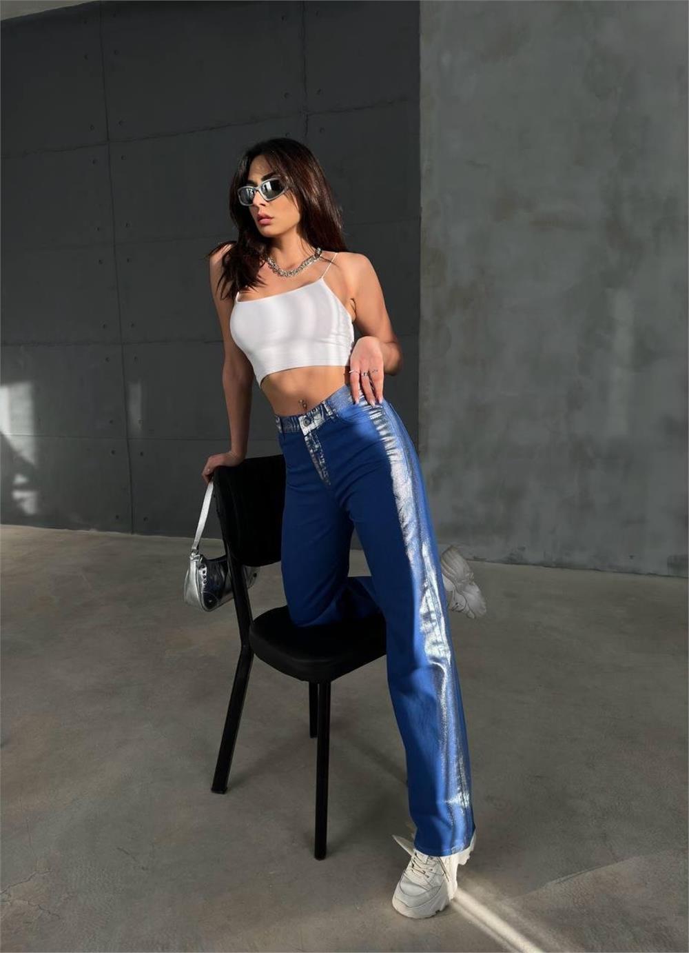 GABARDİN PALAZZO PANTOLON - Mavi