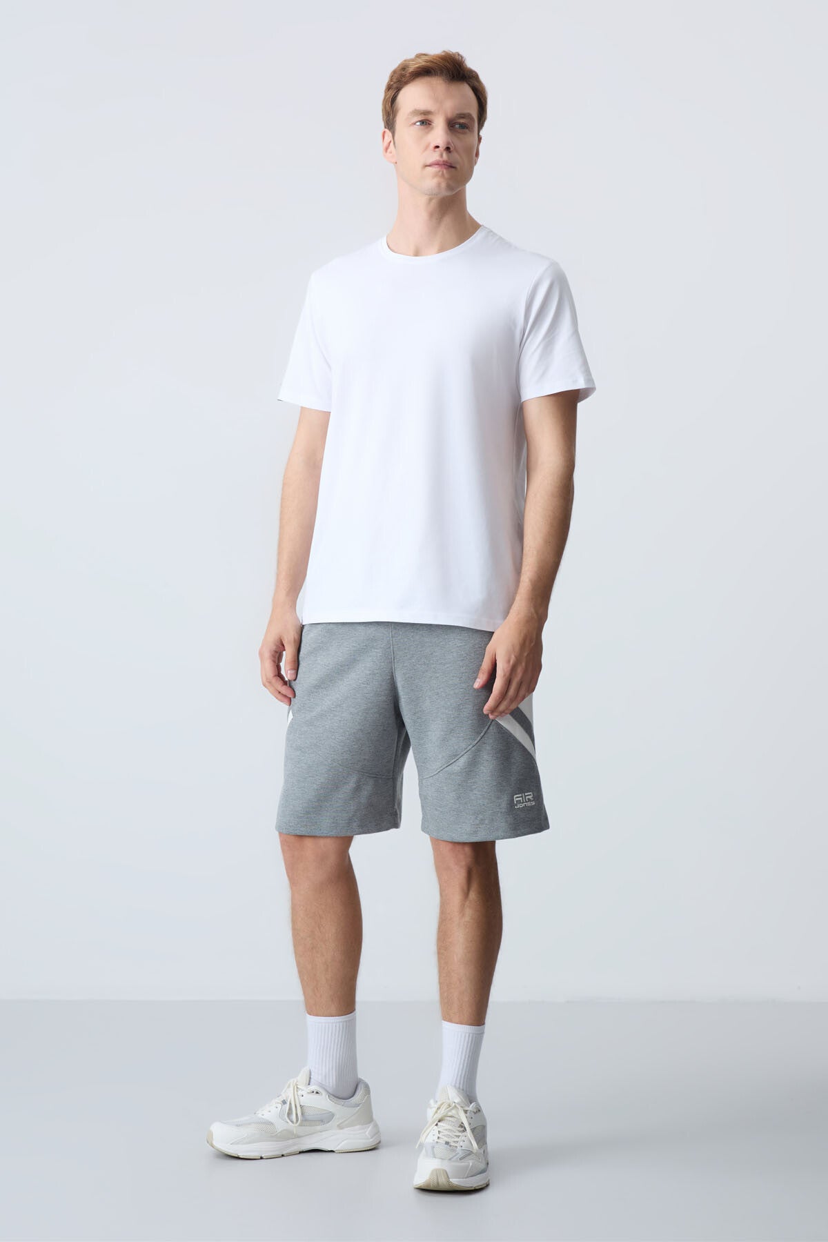 Gri Melanj Pamuklu Kalın Yumuşak Dokulu Standart Fit Basic Erkek Şort  - 81281