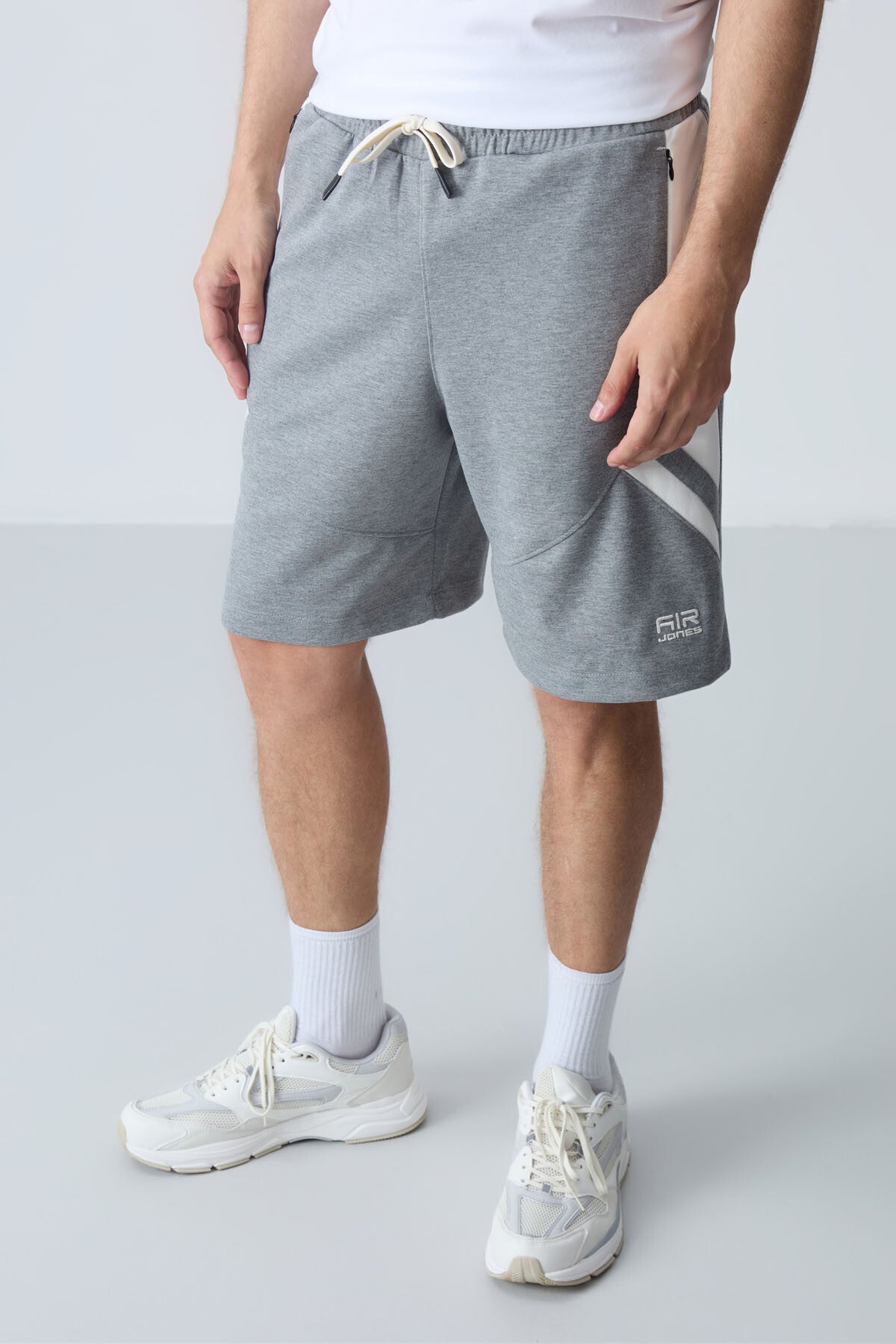 Gri Melanj Pamuklu Kalın Yumuşak Dokulu Standart Fit Basic Erkek Şort - 81281