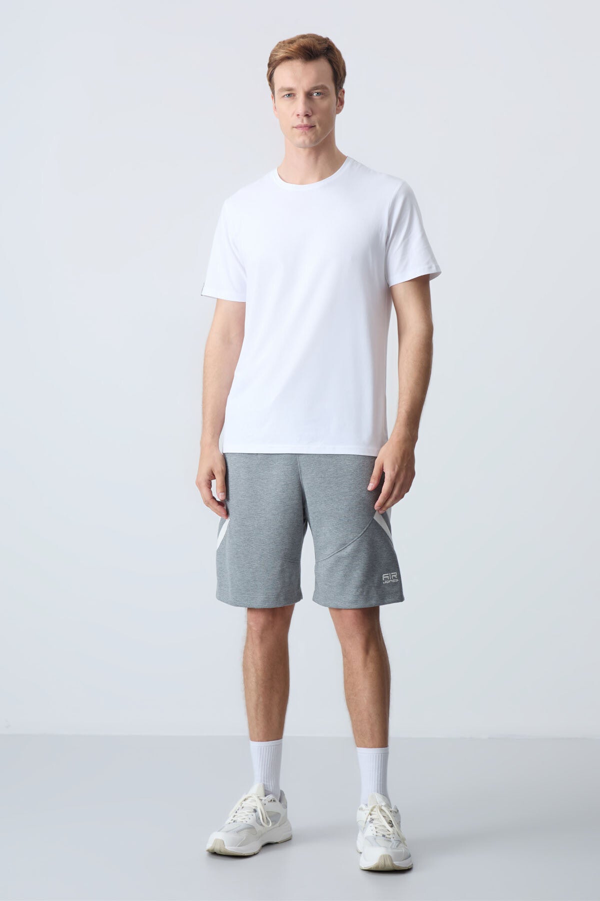 Gri Melanj Pamuklu Kalın Yumuşak Dokulu Standart Fit Basic Erkek Şort - 81281