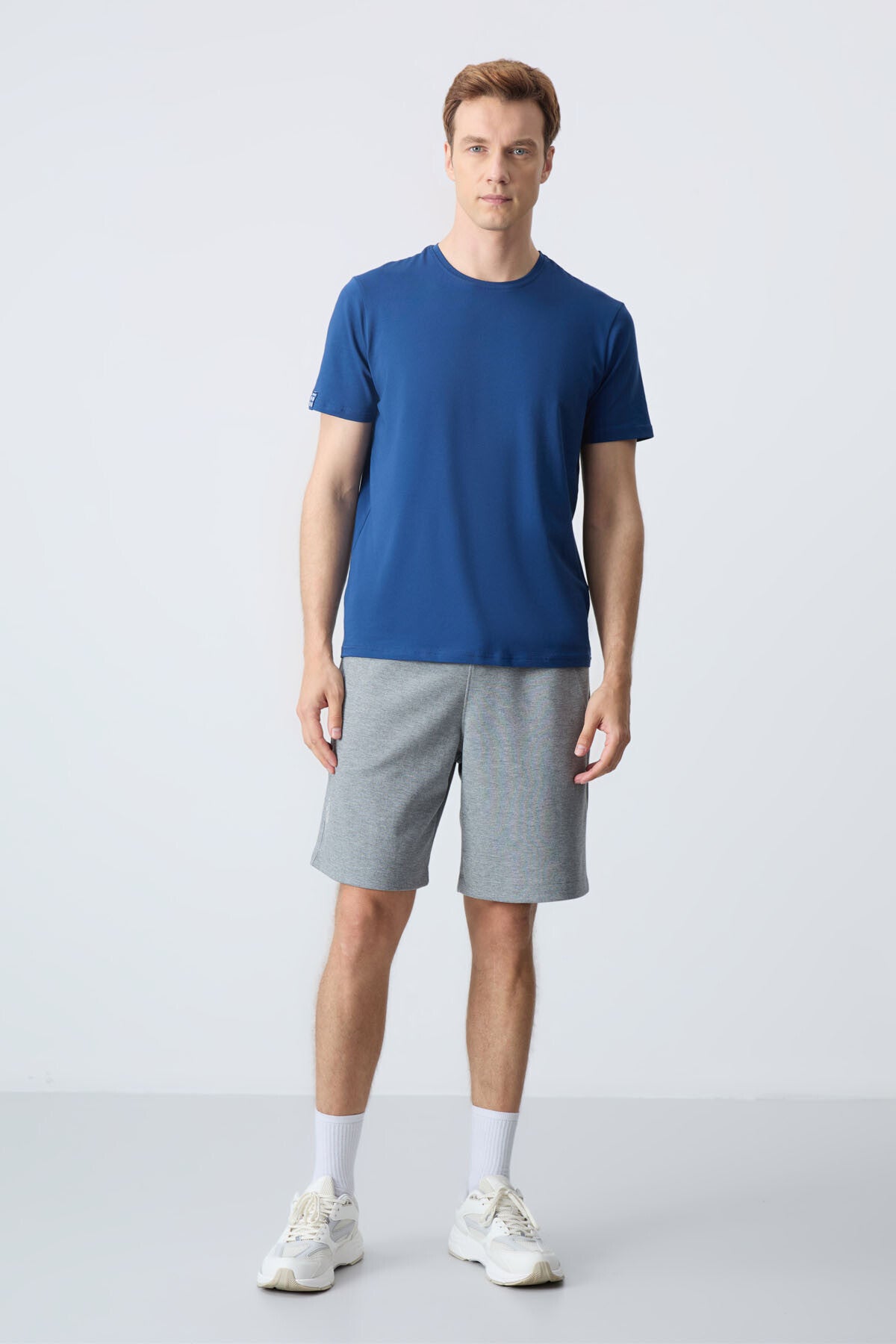 Gri Melanj Pamuklu Kalın Yumuşak Dokulu Standart  Fit Basic Erkek Şort  - 81278