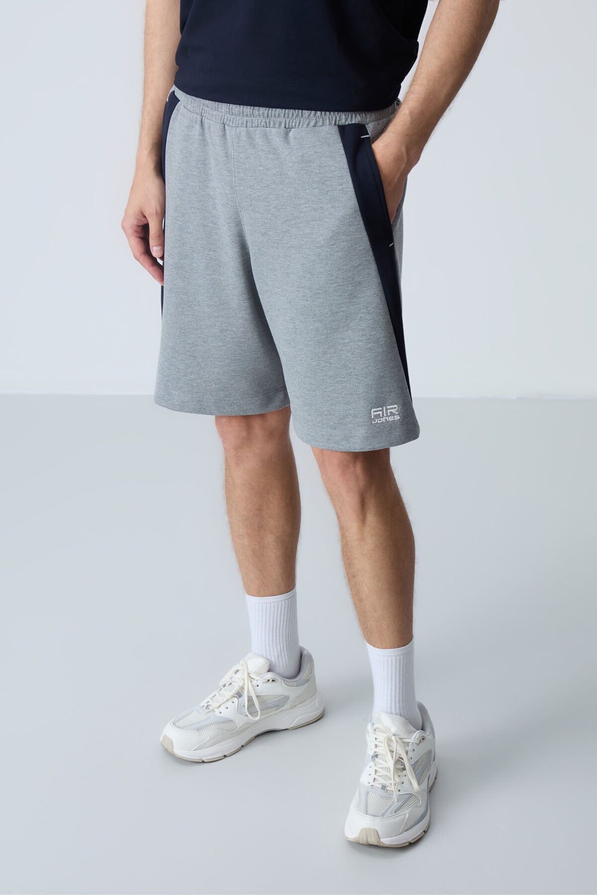 Gri Melanj Pamuklu Kalın Yumuşak Dokulu Standart  Fit Basic Erkek Şort  - 81280