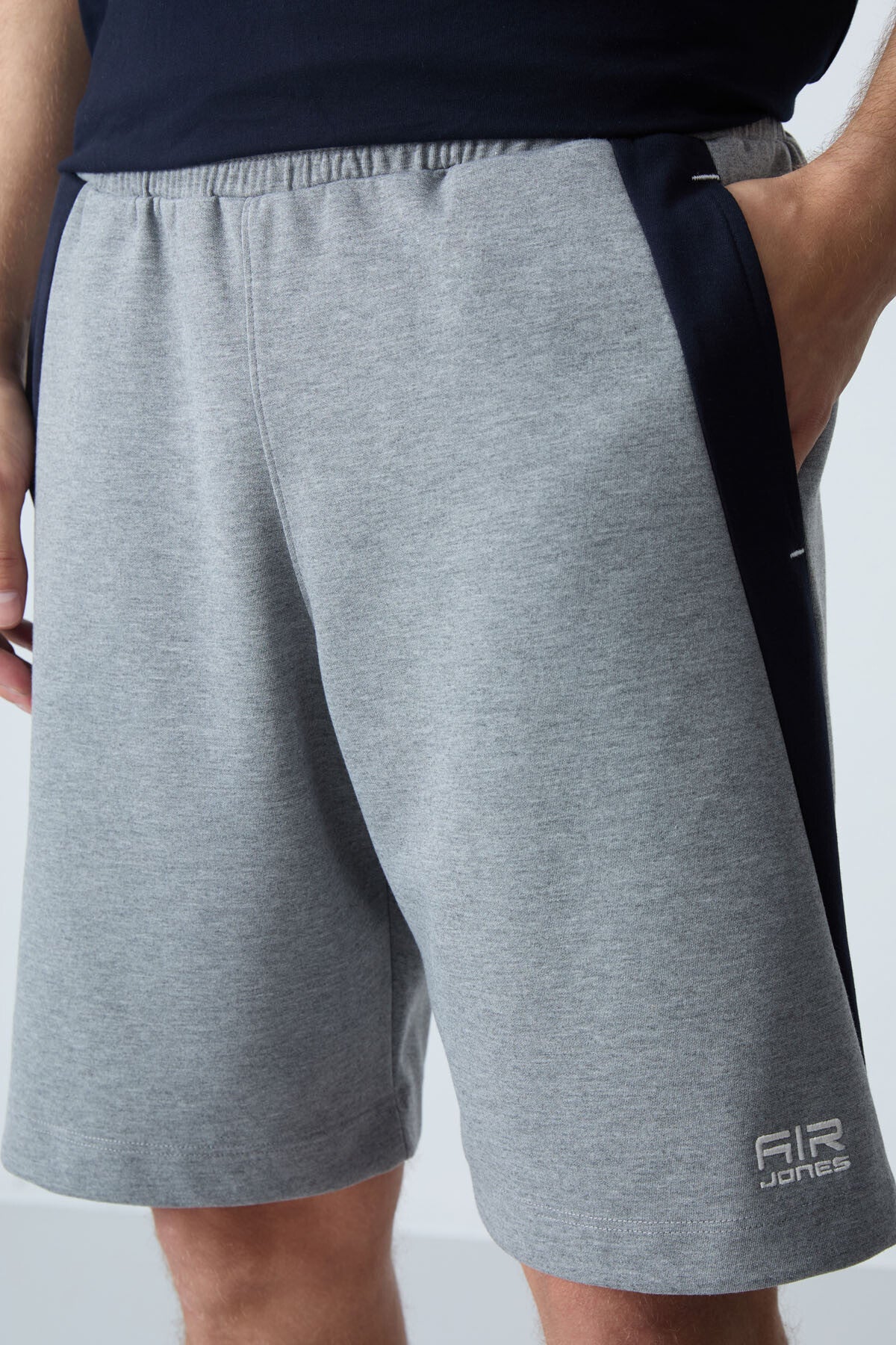 Gri Melanj Pamuklu Kalın Yumuşak Dokulu Standart Fit Basic Erkek Şort - 81280