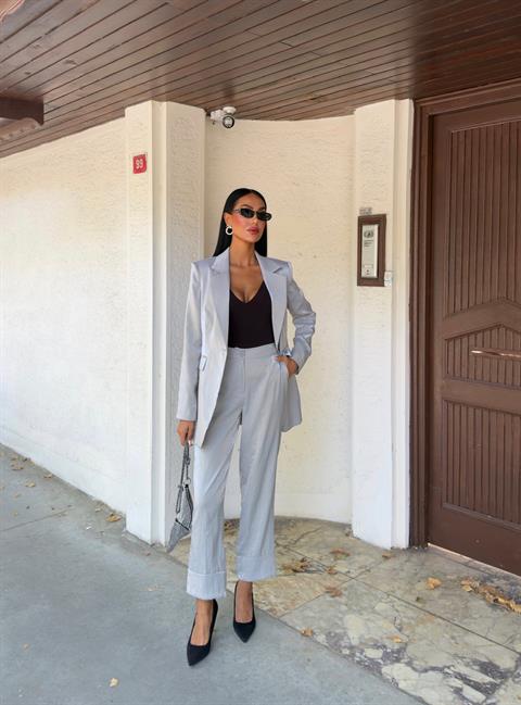 Gisella Parlak Saten Takım 9851 GRİ L