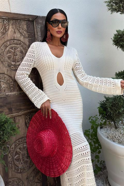 Göbek Dekolteli Ajurlu Elbise 2835