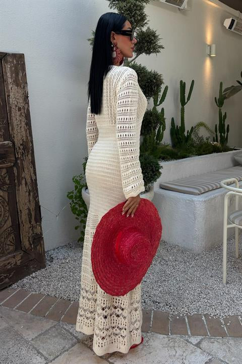 Göbek Dekolteli Ajurlu Elbise 2835