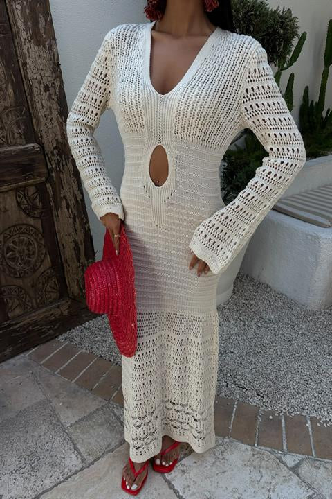 Göbek Dekolteli Ajurlu Elbise 2835