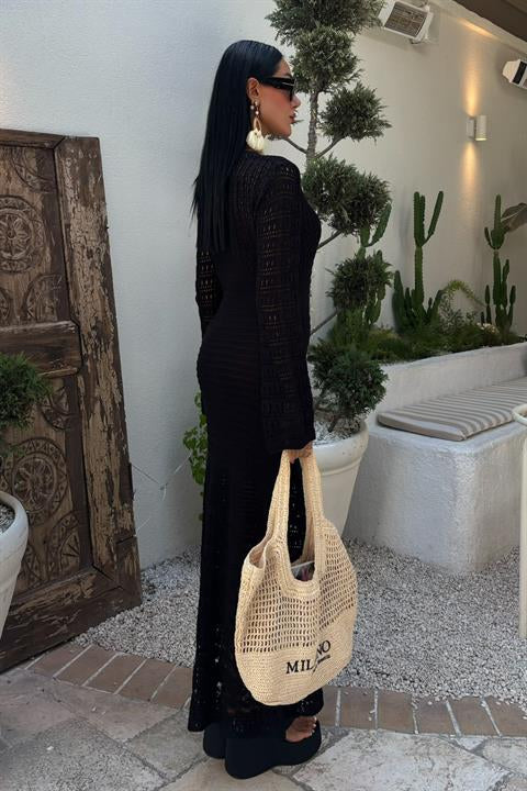 Göbek Dekolteli Ajurlu Elbise 2835