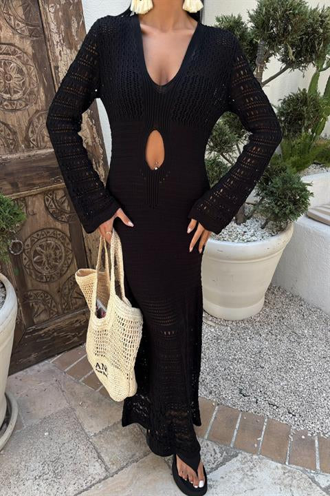 Göbek Dekolteli Ajurlu Elbise 2835