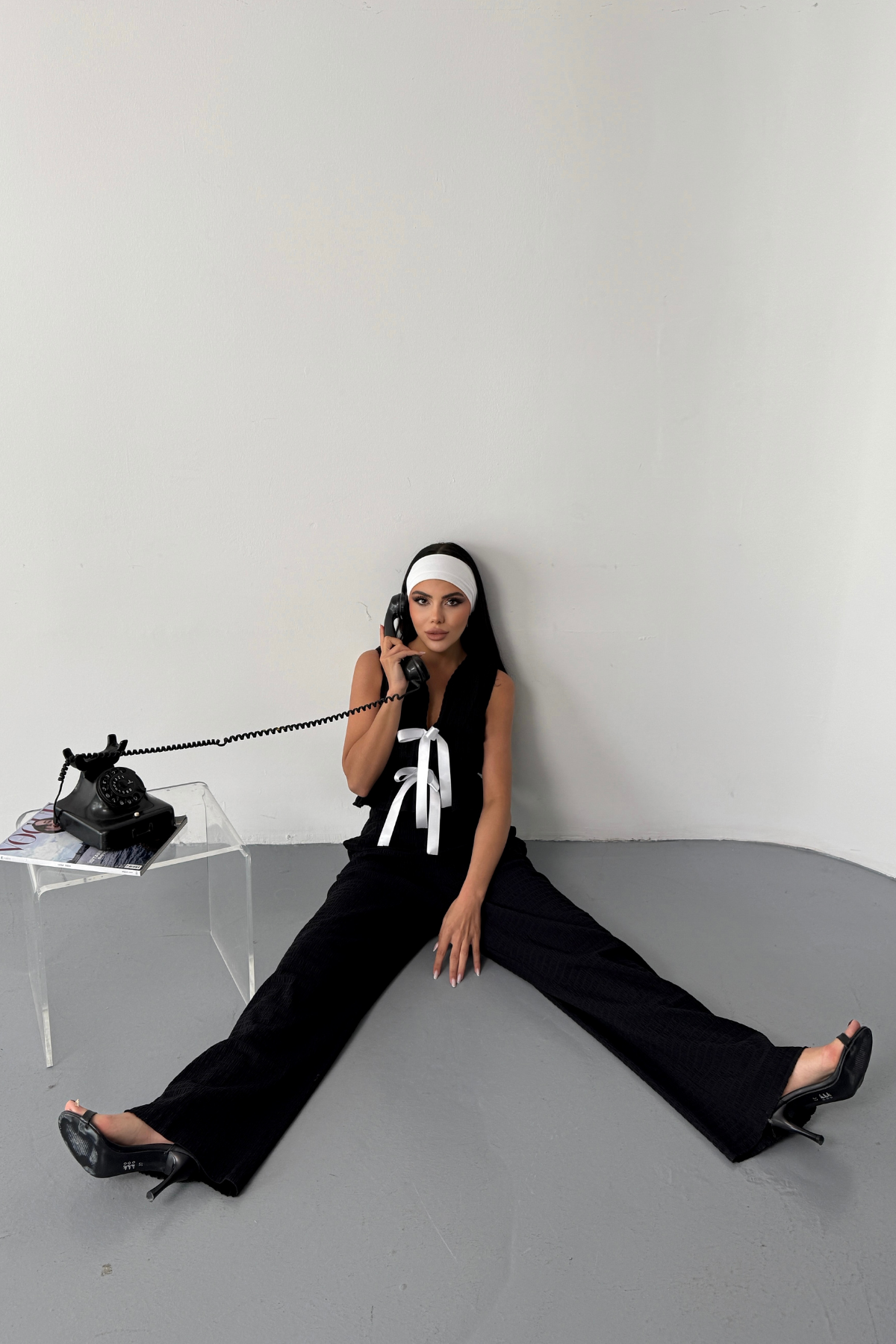 GOFRE BLUZ-PANTOLON TK KURDELE DETAYLI - Siyah