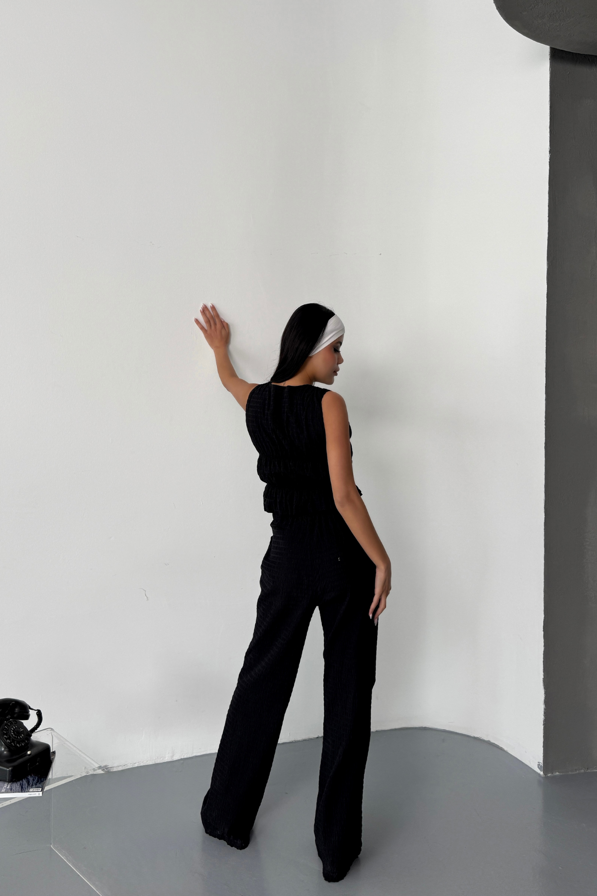 GOFRE BLUZ-PANTOLON TK KURDELE DETAYLI - Siyah