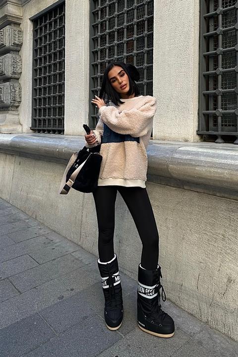 Göğsü Denim Garnili Sweatshirt 3402