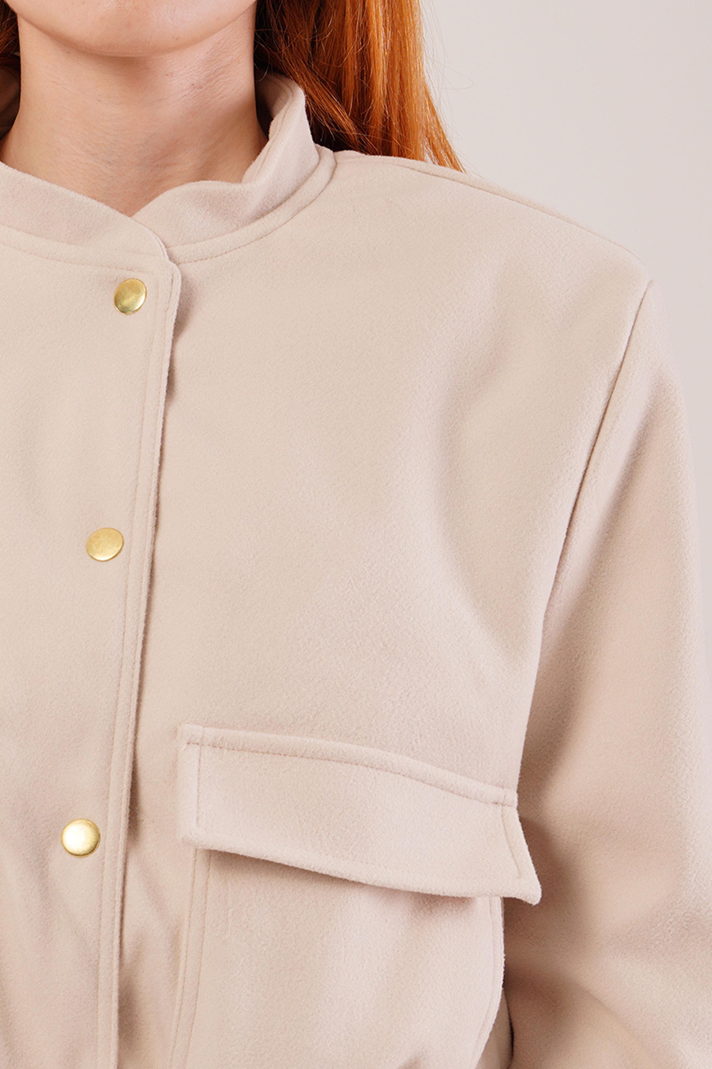 Gold Düğmeli Kaşe Toptan Bej Bomber Ceket