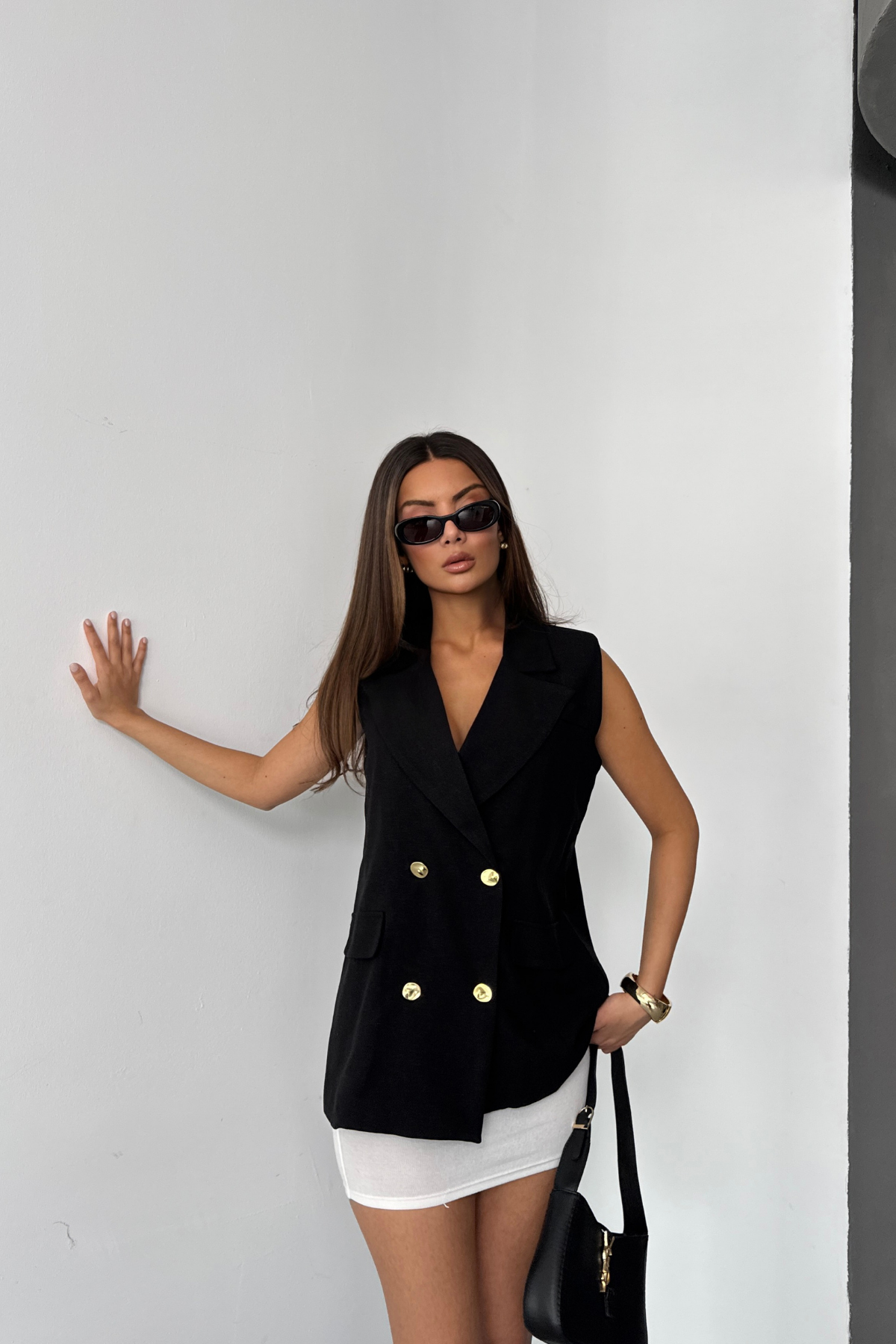 GOLD DÜĞMELİ KETEN YELEK - Siyah