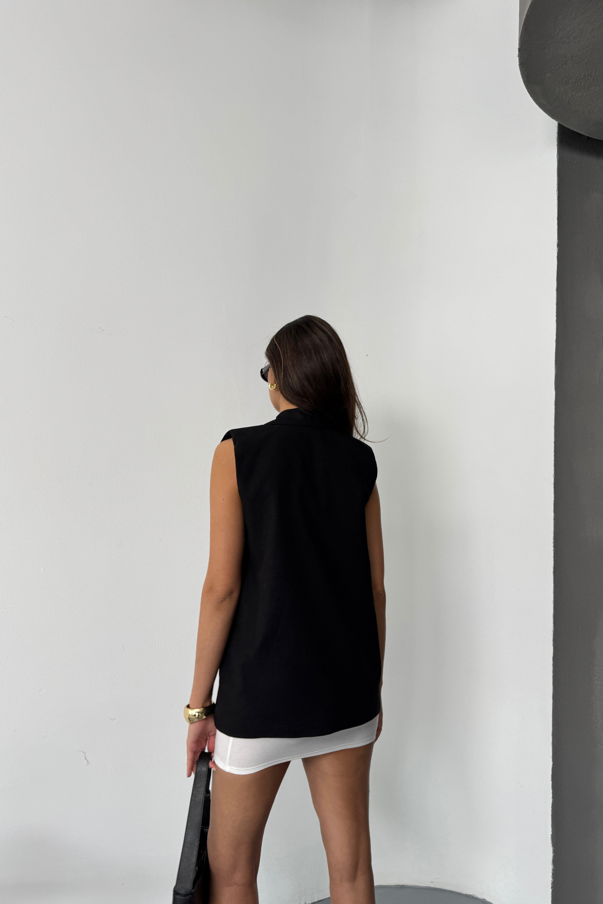 GOLD DÜĞMELİ KETEN YELEK - Siyah