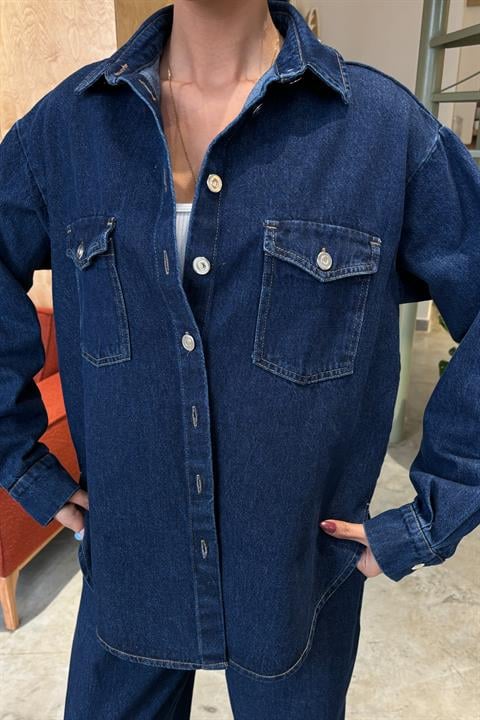 Gömlek ve Palazzo Pantolon Klasik Denim Takım 10070