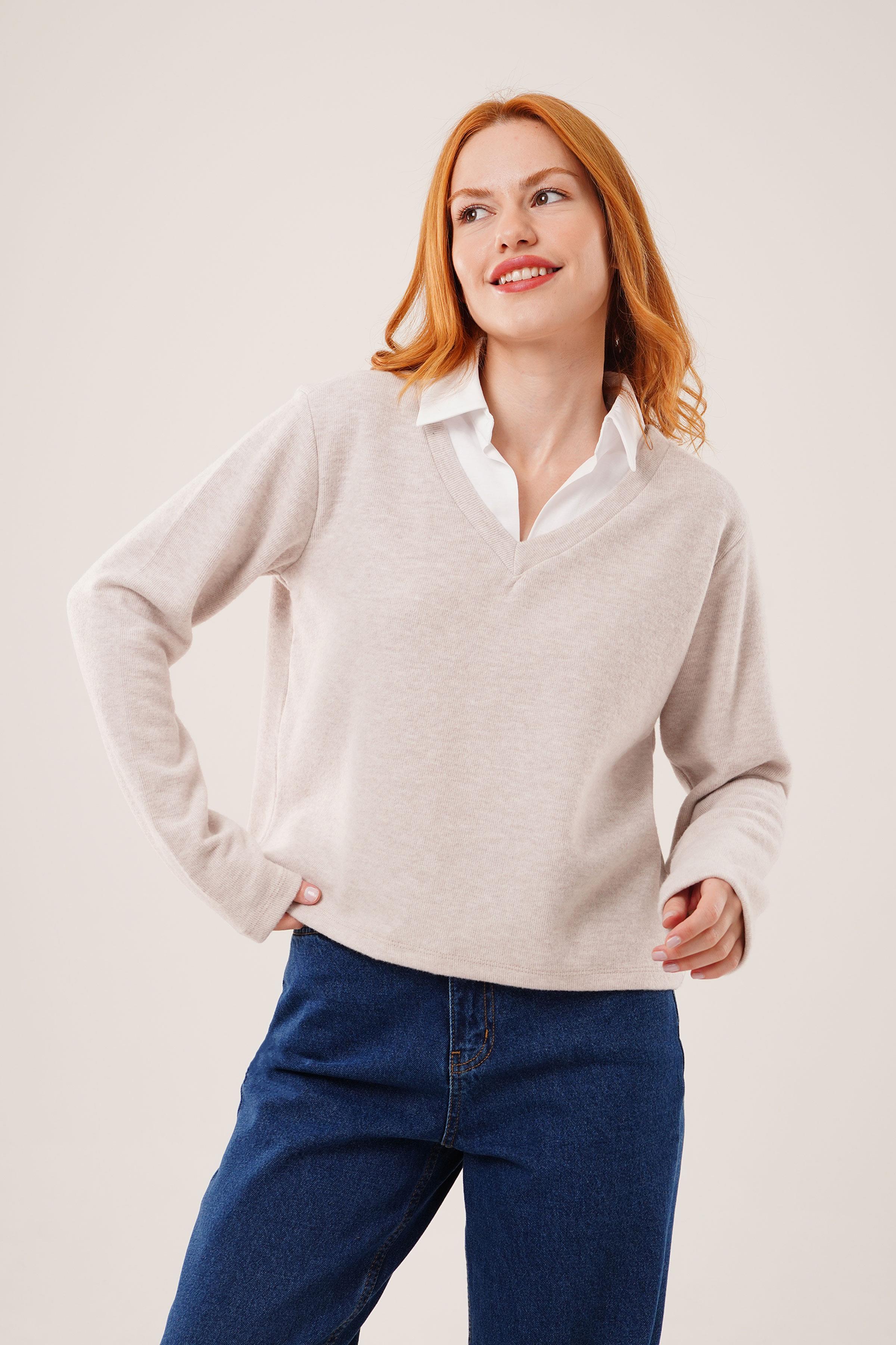 Gömlek Yaka Detaylı Toptan Taş Bluz Taş S