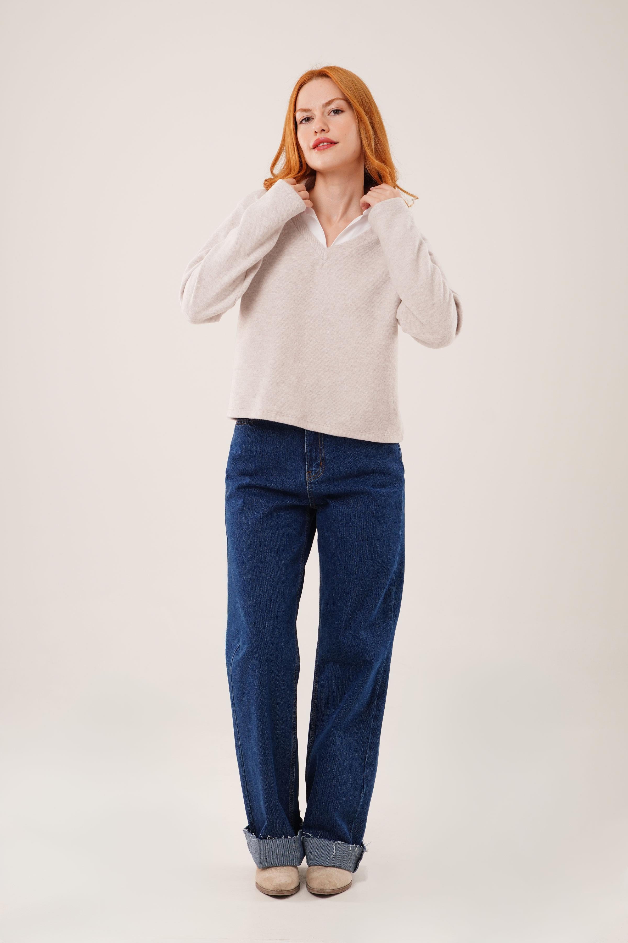 Gömlek Yaka Detaylı Toptan Taş Bluz