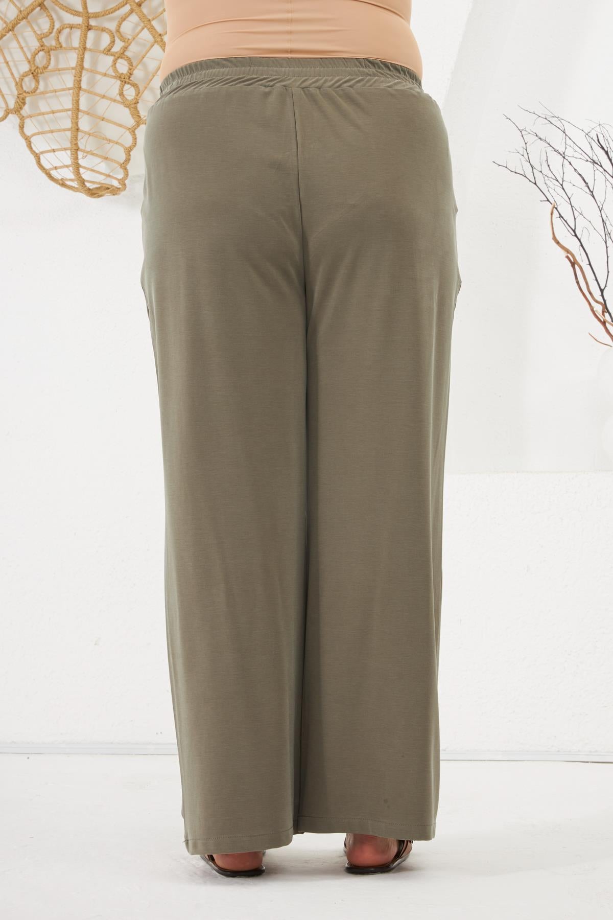 Plus Size Collared Short Sleeve Top and Bottom Set Khaki