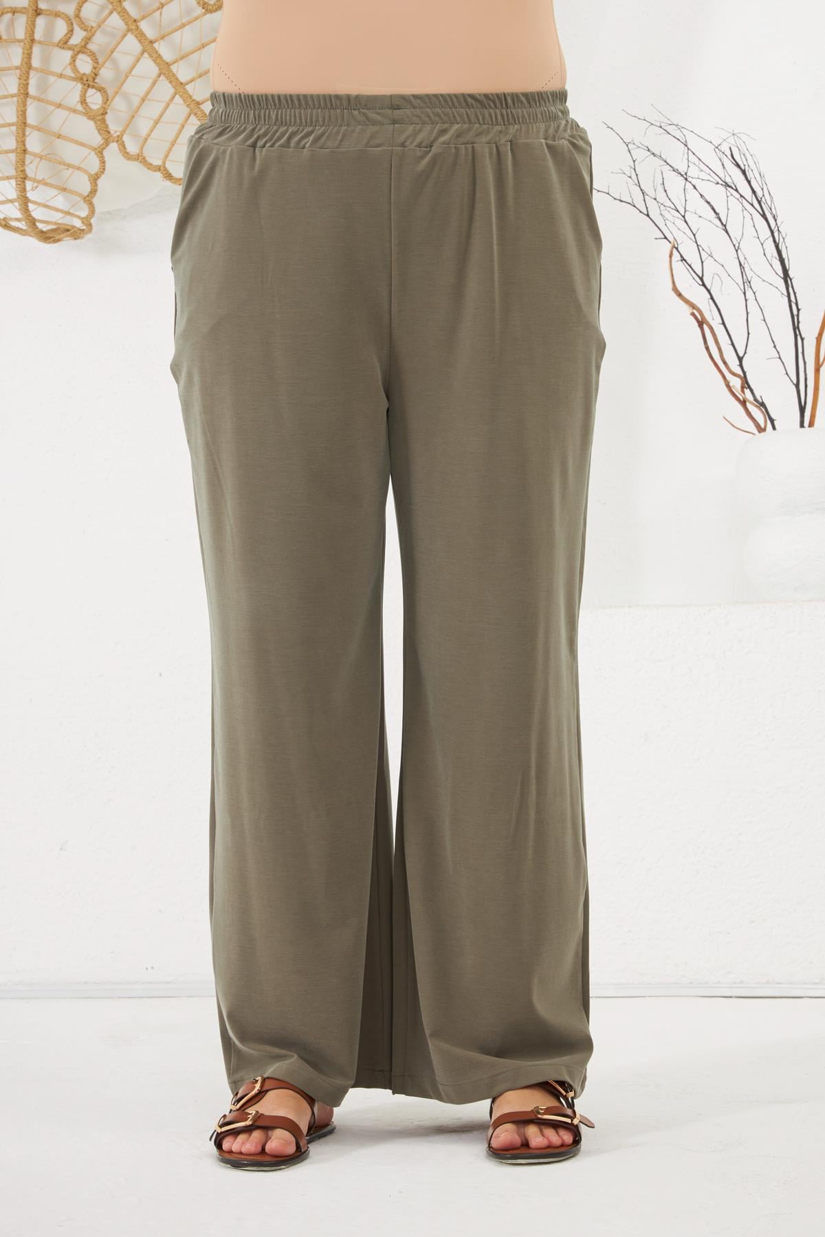 Plus Size Collared Short Sleeve Top and Bottom Set Khaki