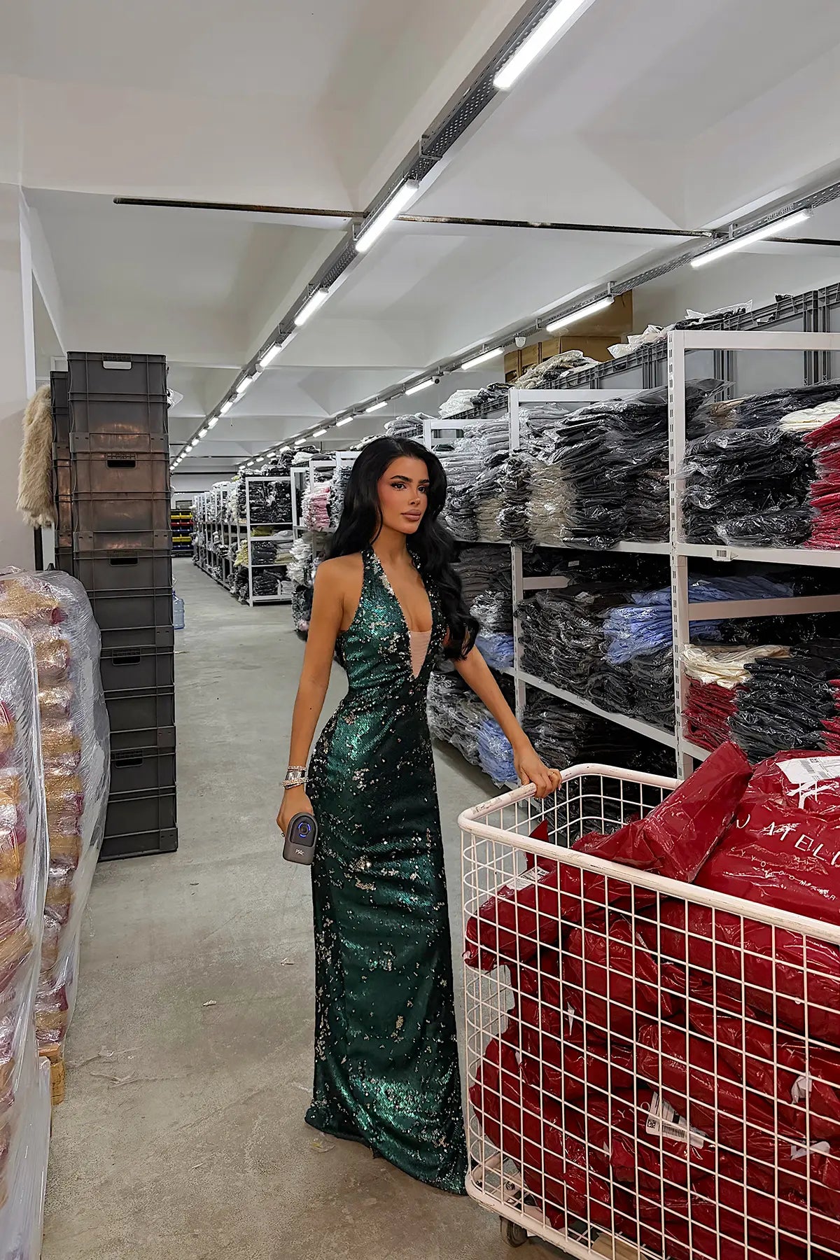 Yeşil Hologram Askılı Elbise