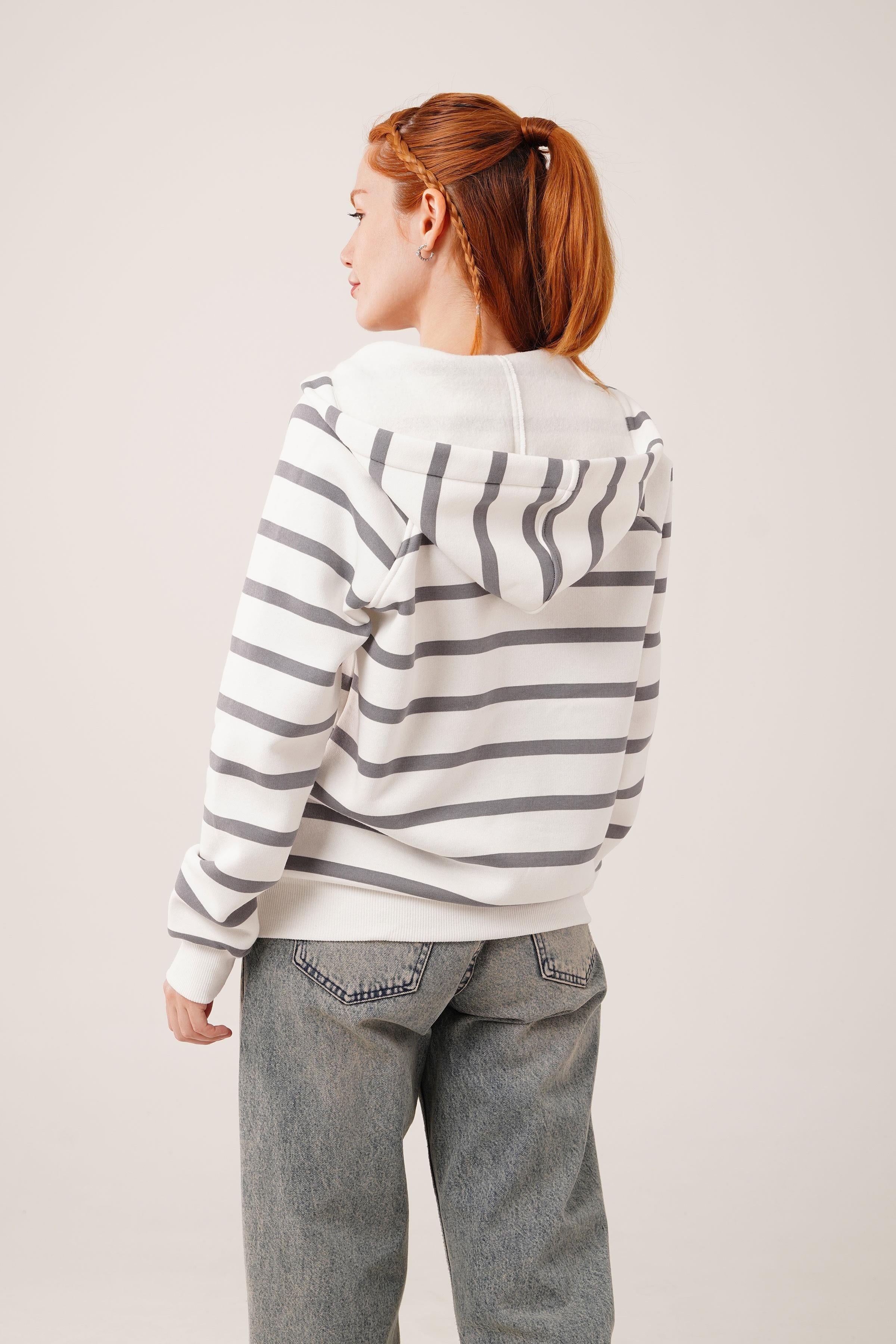 Gri Çizgili İki İplik Kapüşonlu Toptan Sweatshirt