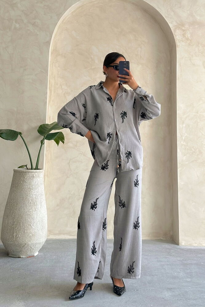Topshow Nakış Detaylı Toptan Keten Pantolon