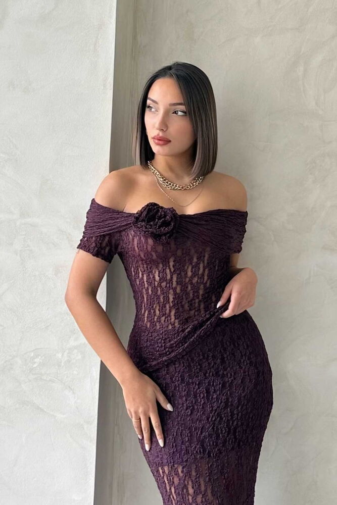Gül Detaylı Dantel Toptan Abiye Bluz