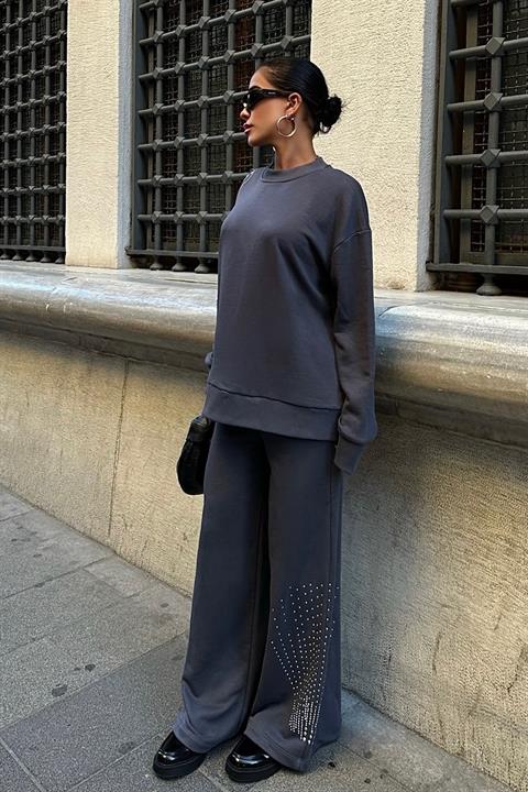 Gümüş Taşlı Dokuma Oversize Takım 9986