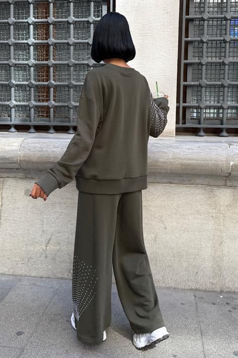Gümüş Taşlı Dokuma Oversize Takım 9986