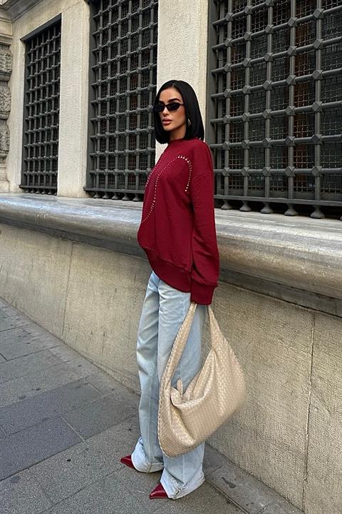 Gümüş Taşlı Sweatshirt 8052