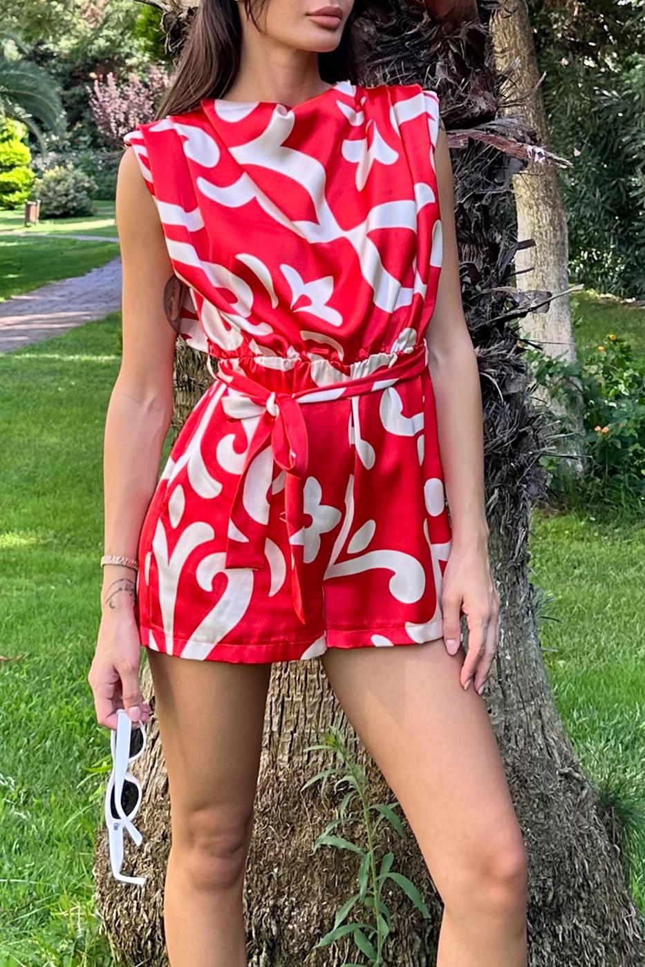 Satin Mini Jumpsuit with Light Cowl Neck