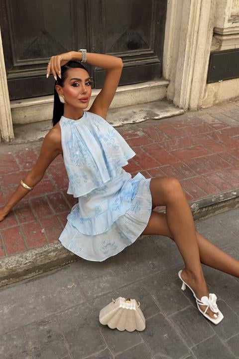 Halter Yaka Kat Kat Volanlı Yazlık Elbise 10228