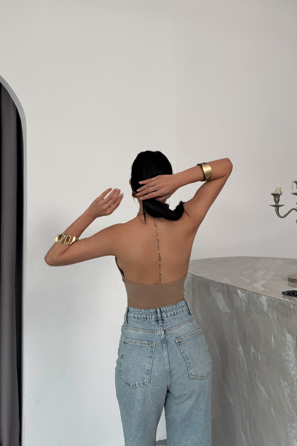 HALTER YAKA SANDY BODYSUİT - Bej
