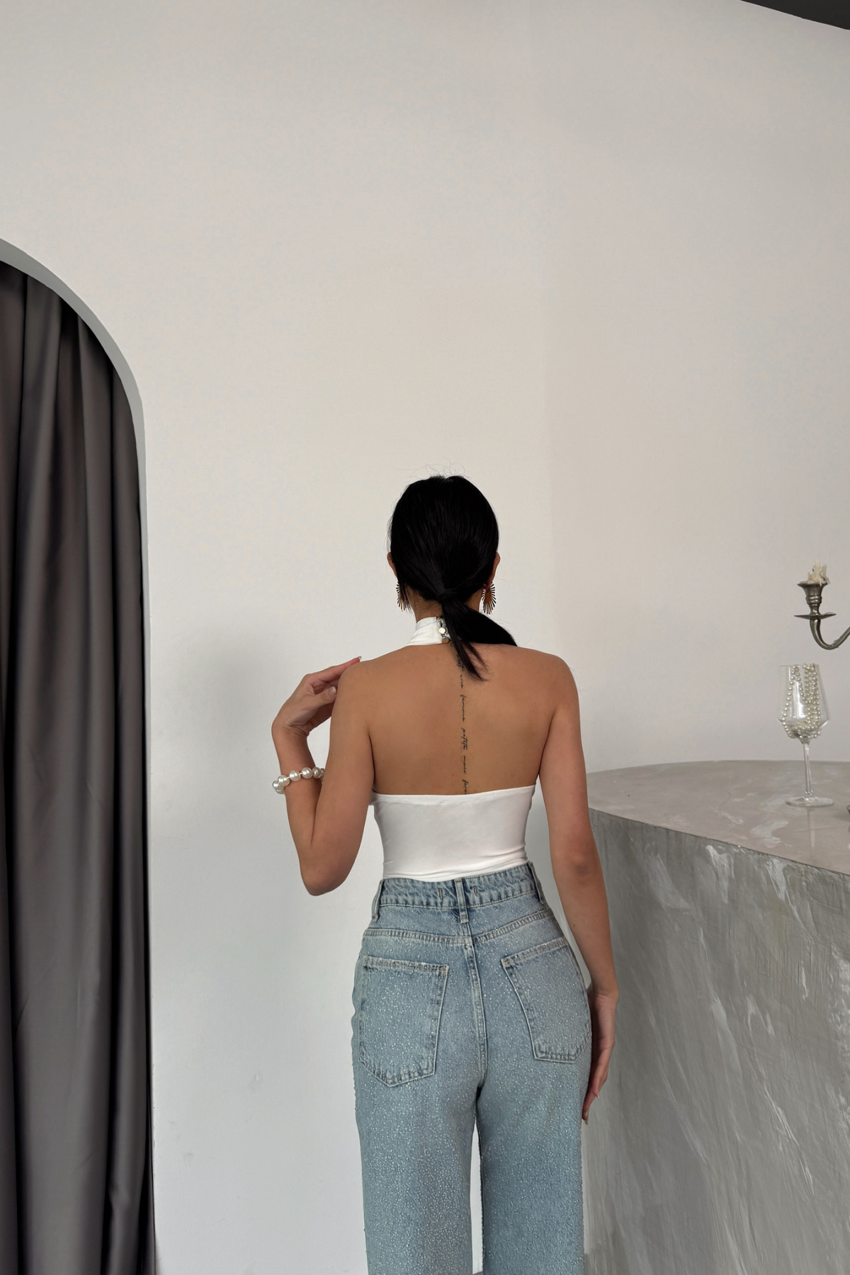 HALTER YAKA SANDY BODYSUİT - Beyaz