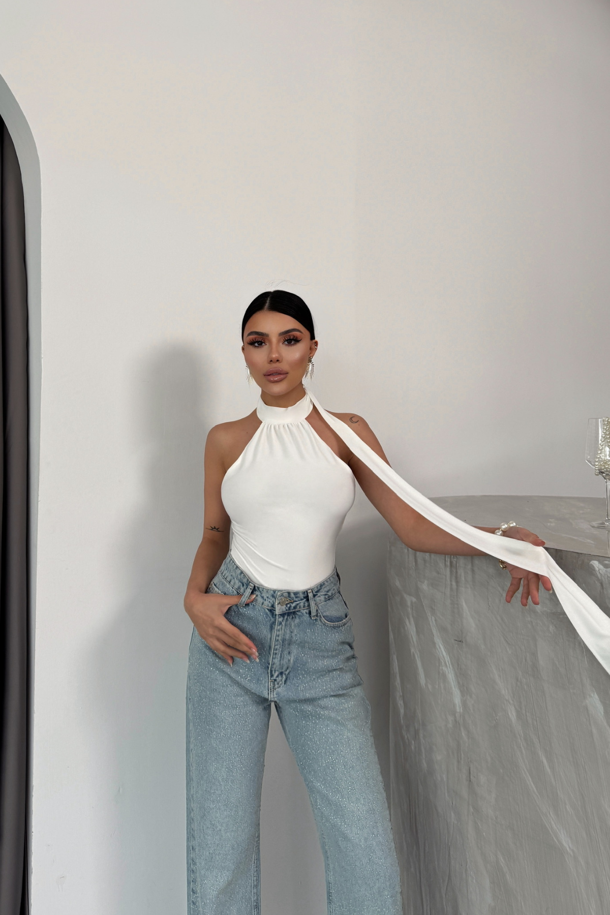 HALTER YAKA SANDY BODYSUİT - Beyaz