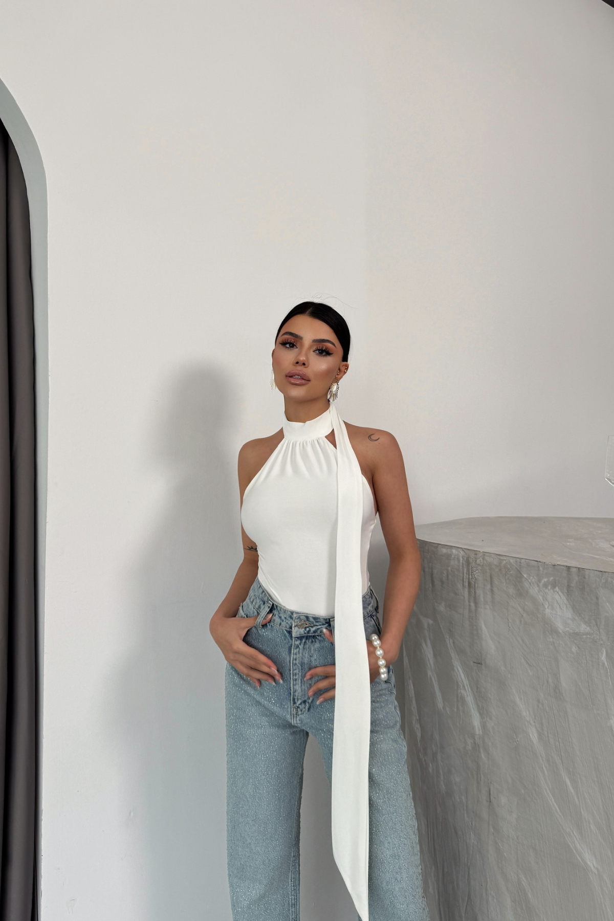 HALTER YAKA SANDY BODYSUİT - Beyaz