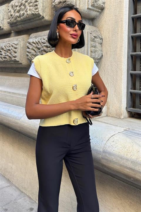 Helios Gold Düğmeli Triko Yelek 5186 SARI STD