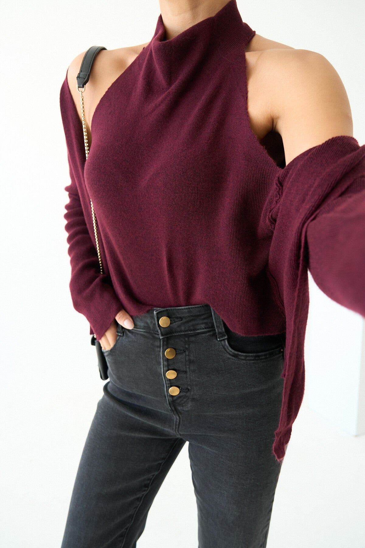 Burgundy Cardigan with Body Detailing
