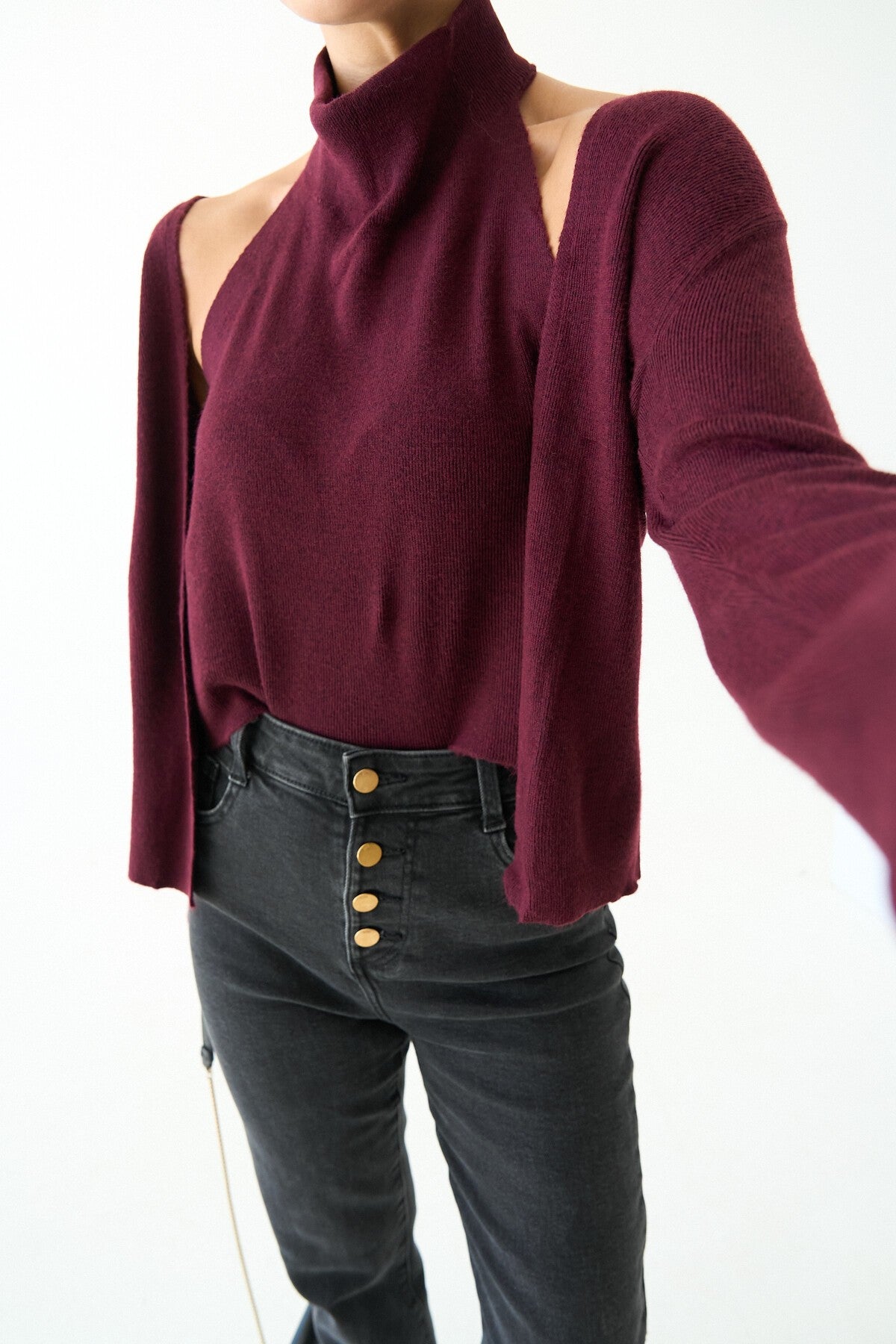 Burgundy Cardigan with Body Detailing