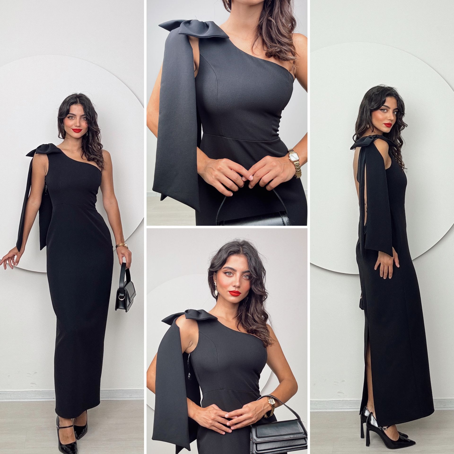 2136 TEK OMUZ FİYONKLU ELBİSE