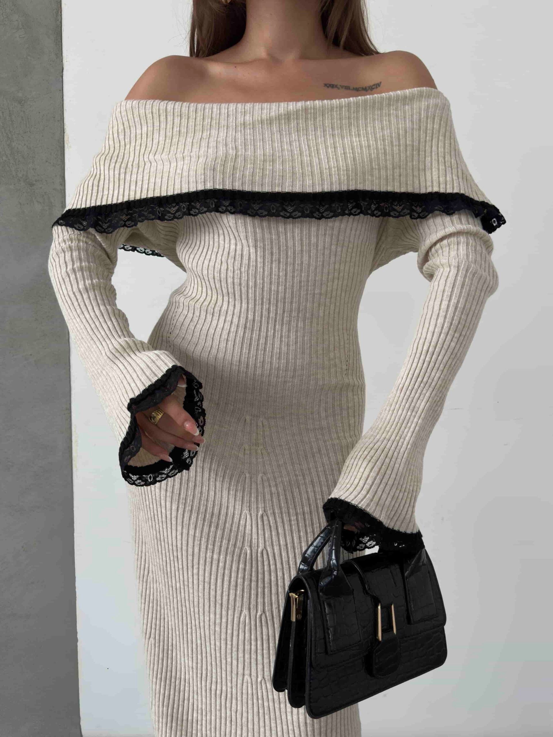 Dantel Detaylı Triko Elbise 1513