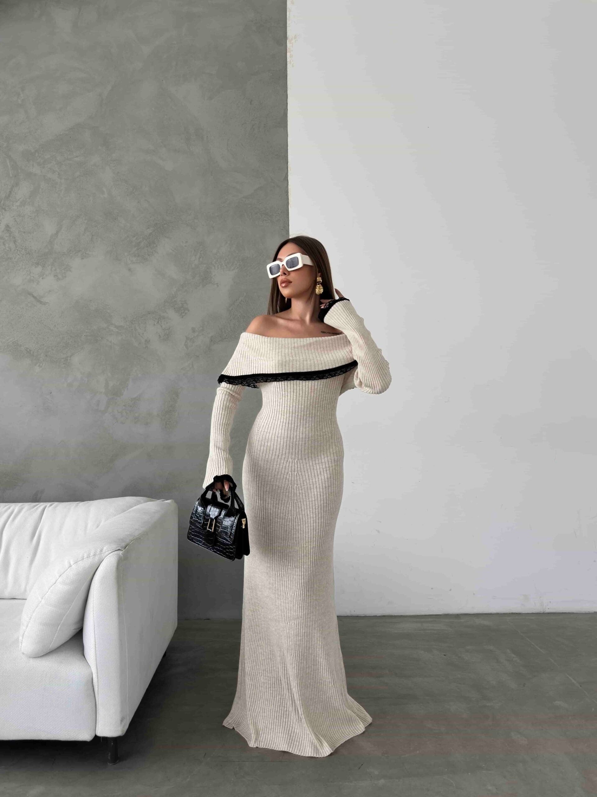 Dantel Detaylı Triko Elbise 1513