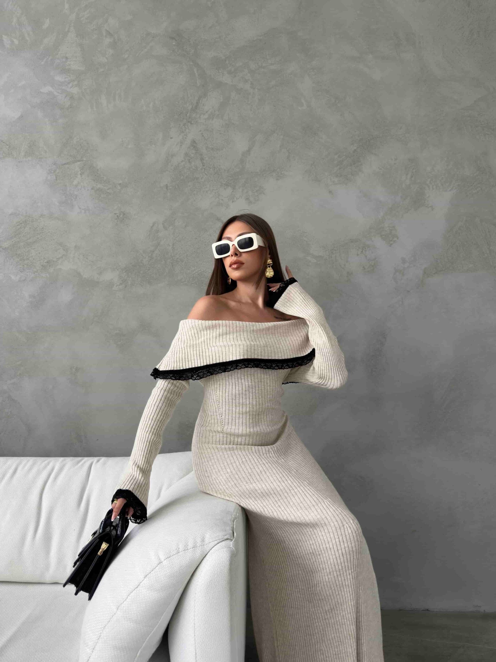 Dantel Detaylı Triko Elbise 1513