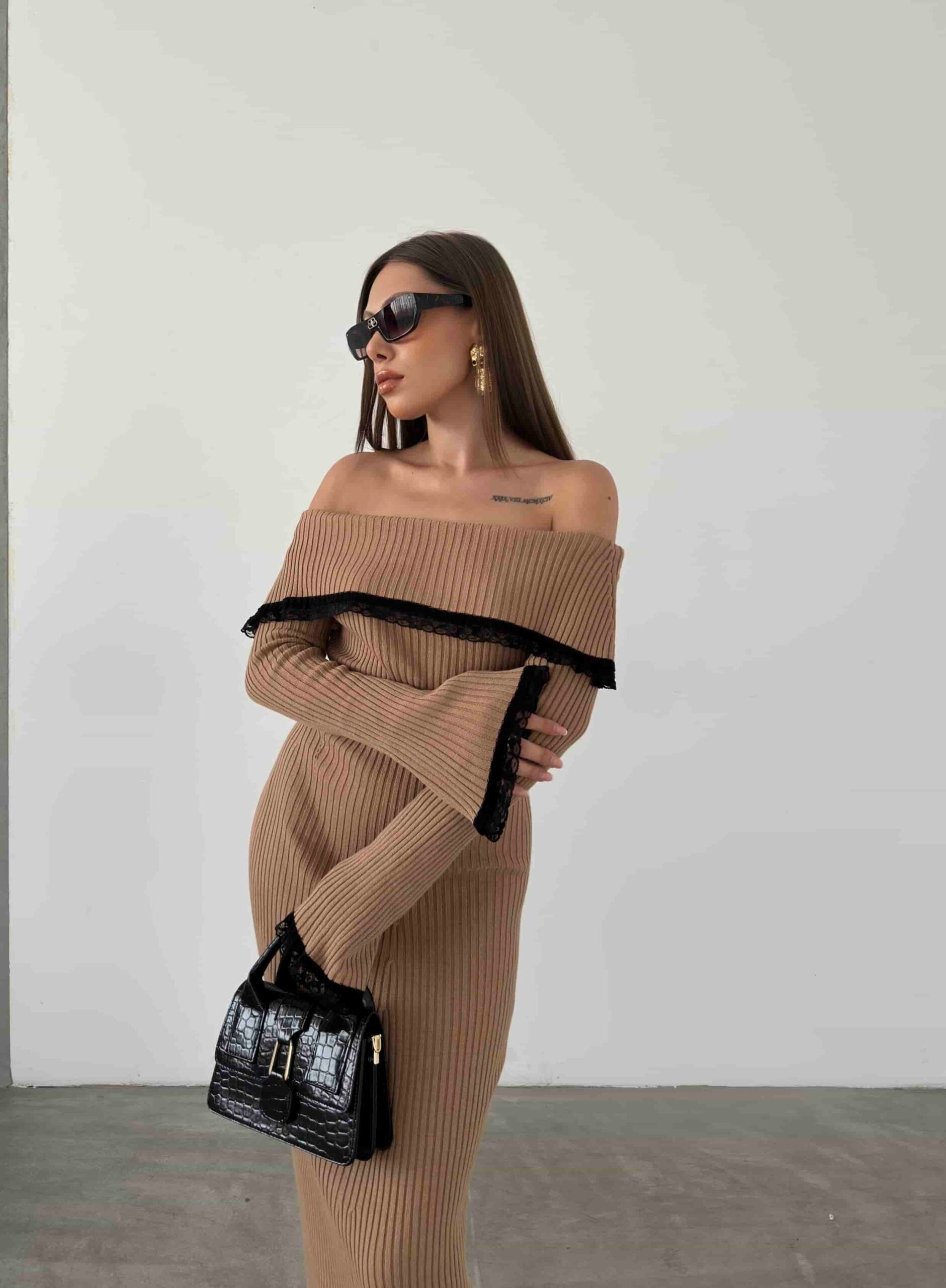 Dantel Detaylı Triko Elbise 1513