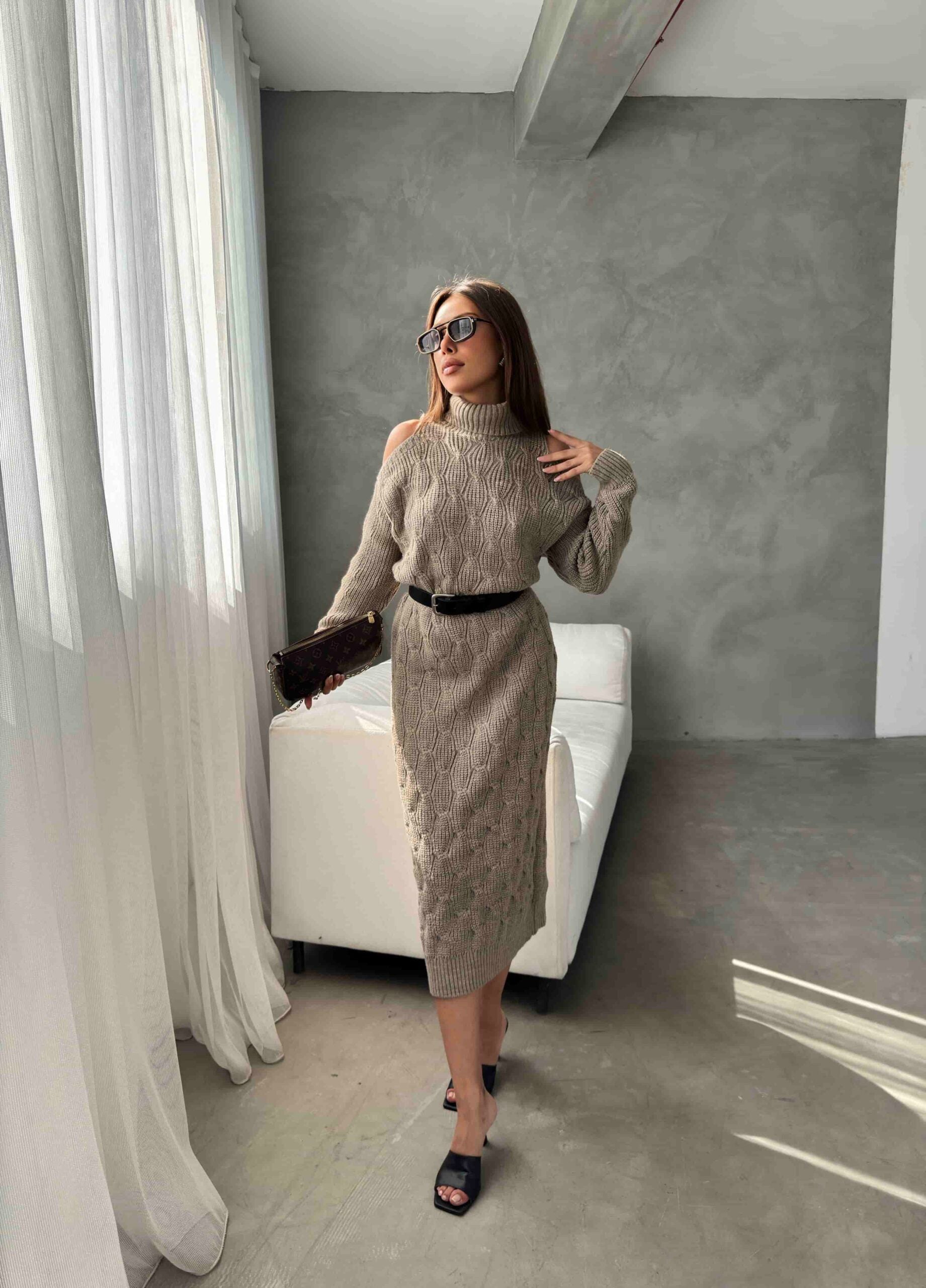 Kemerli Triko Elbise 1504