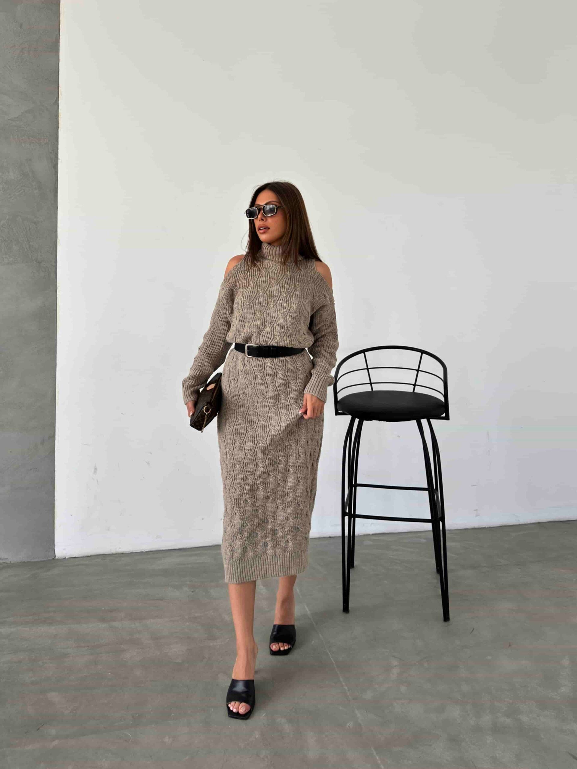 Kemerli Triko Elbise 1504